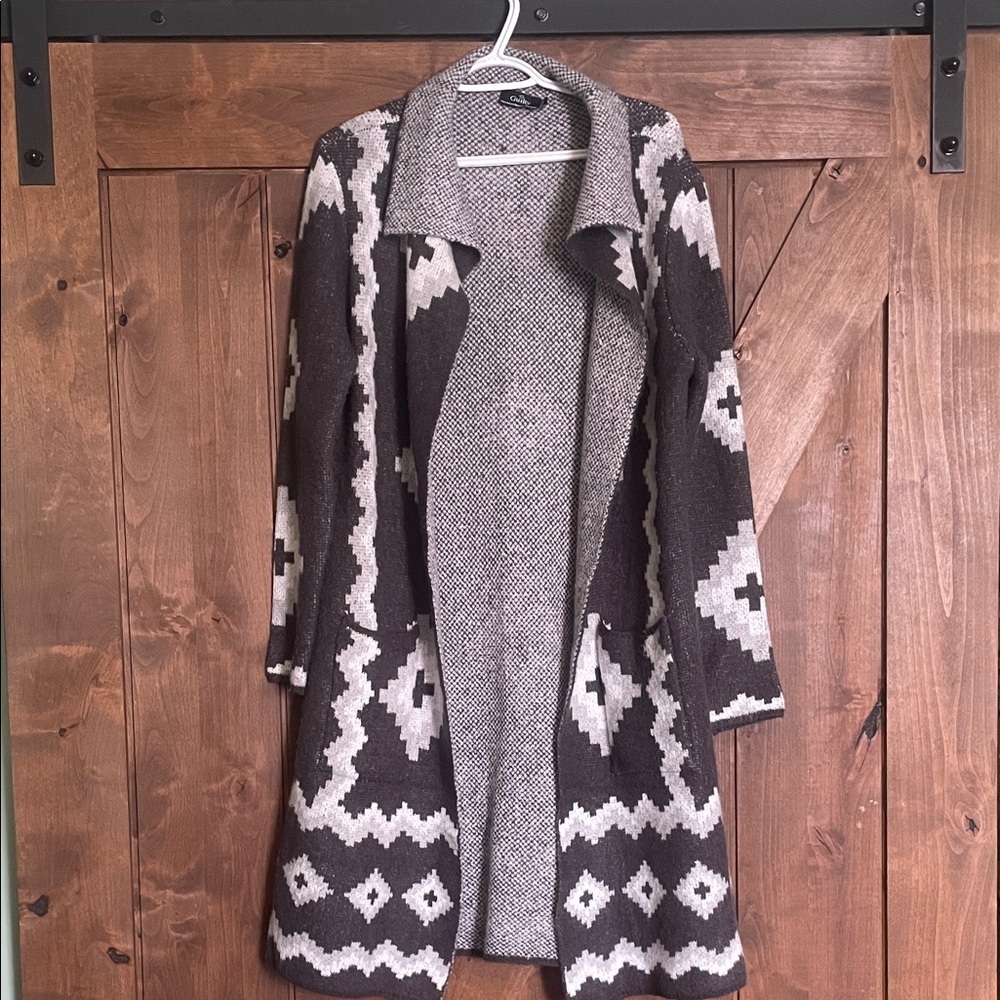 Chic Open Front Cardigan with Geometric Design